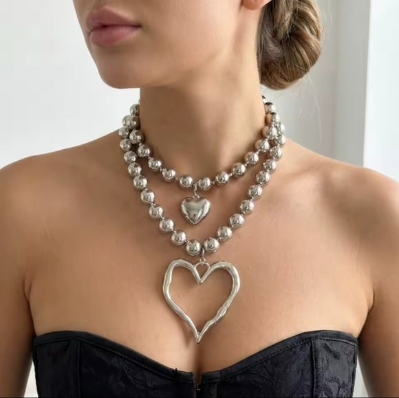 Anthropologie Jewelry - Silver Heart Necklace Set
